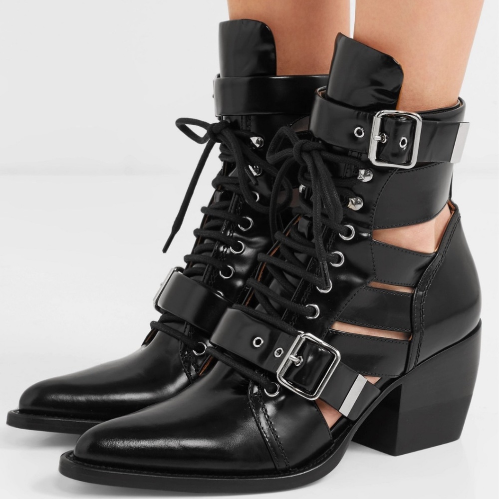 NEW CHLOE Rylee Leather Caged Cutout Ankle Boots
